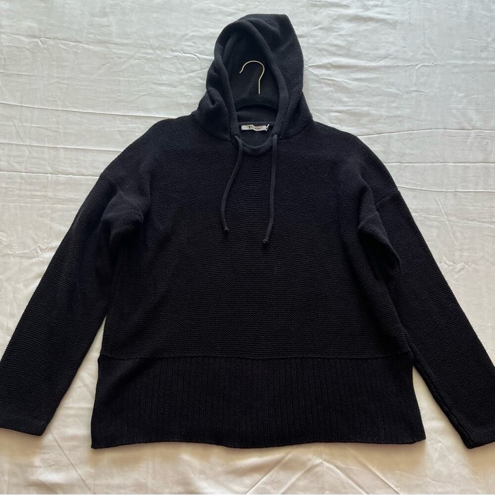 T Alexander Wang Black Cotton Knit Hooded Sweater Size Medium